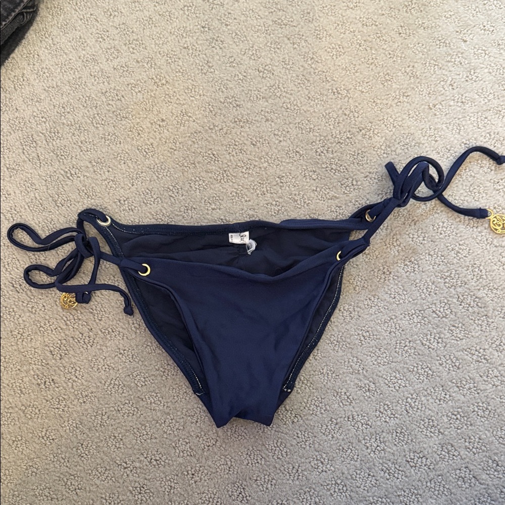 Luli Fama Navy Bikini Bottom with Gold Accents